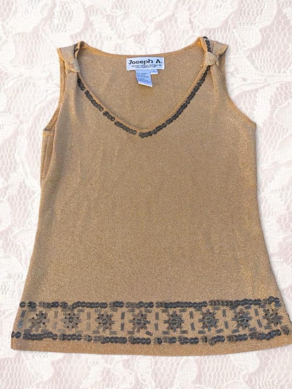 Joseph A Metallic Gold Tank with Black Sequin Trim
